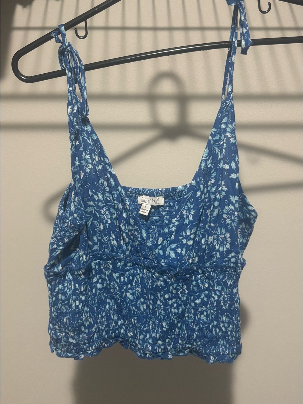 Floral Tie-Shoulder Blue Crop Tank Top